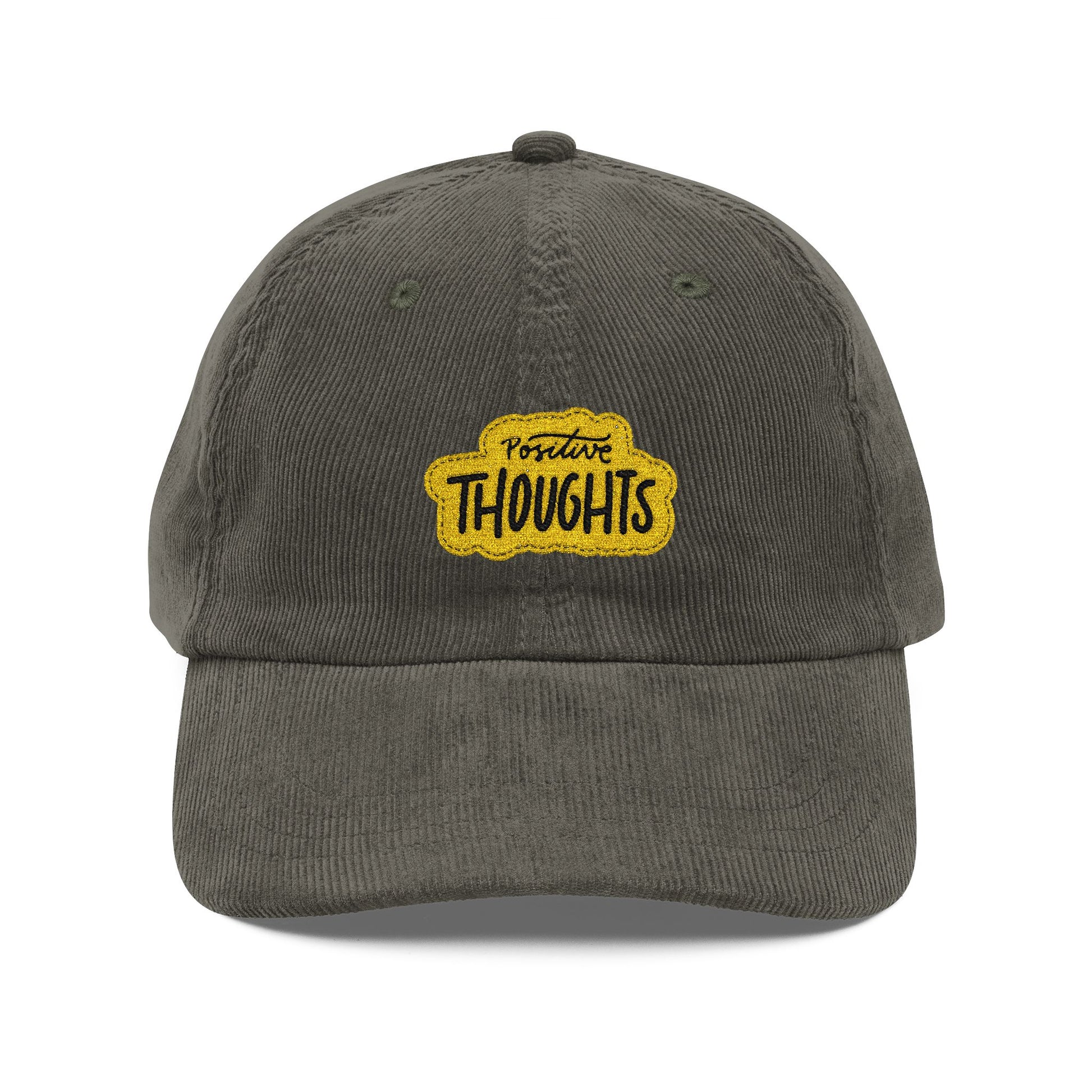 Vintage Corduroy Cap – Embroidered "Thoughts" Patch, Retro Casual Baseball Hat