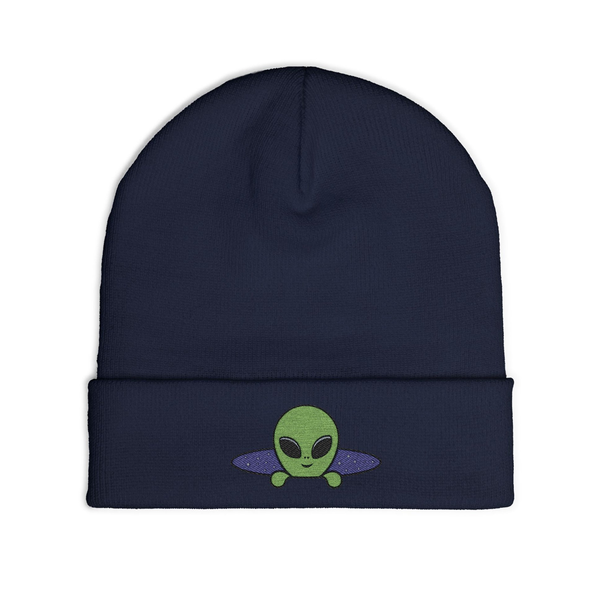 Alien UFO Embroidered Beanie — Cute Green Alien Knit Hat