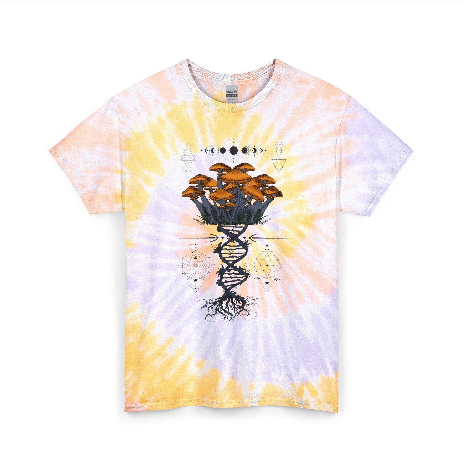 Mushroom DNA Tie-Dye Tee — Celestial Mycology Graphic T-Shirt