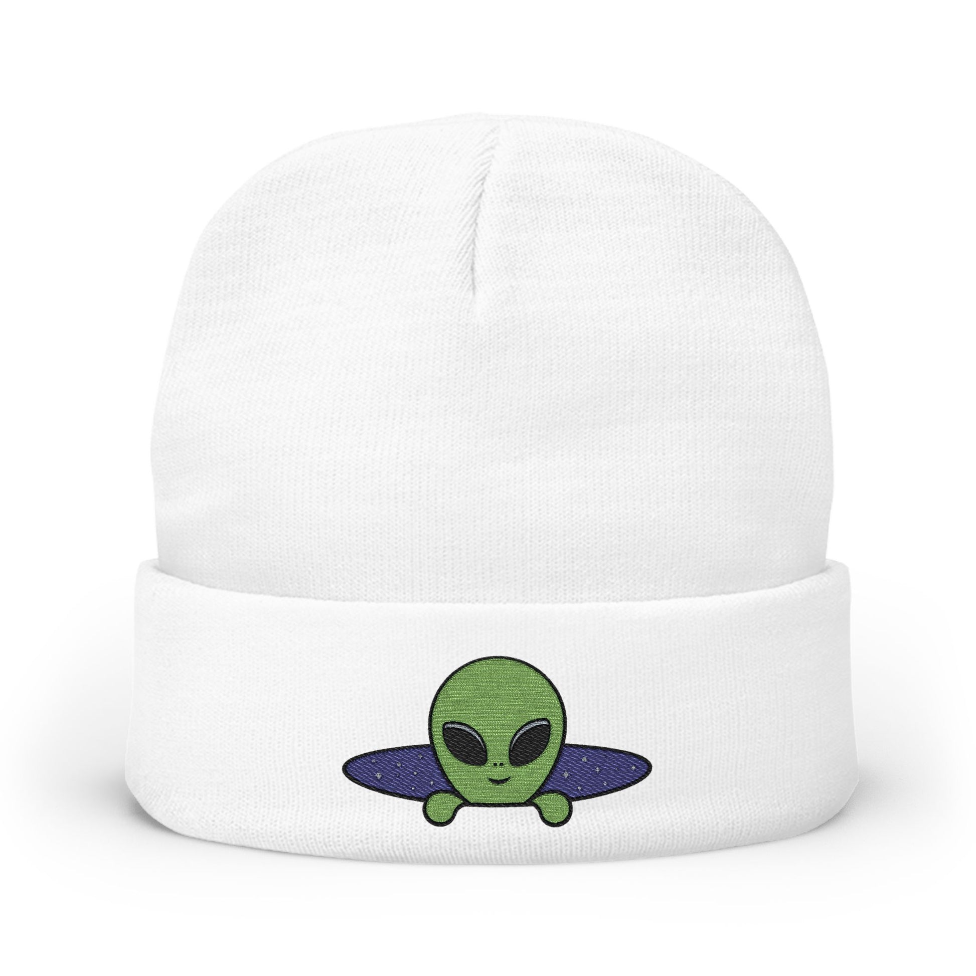 Alien UFO Embroidered Beanie — Cute Green Alien Knit Hat