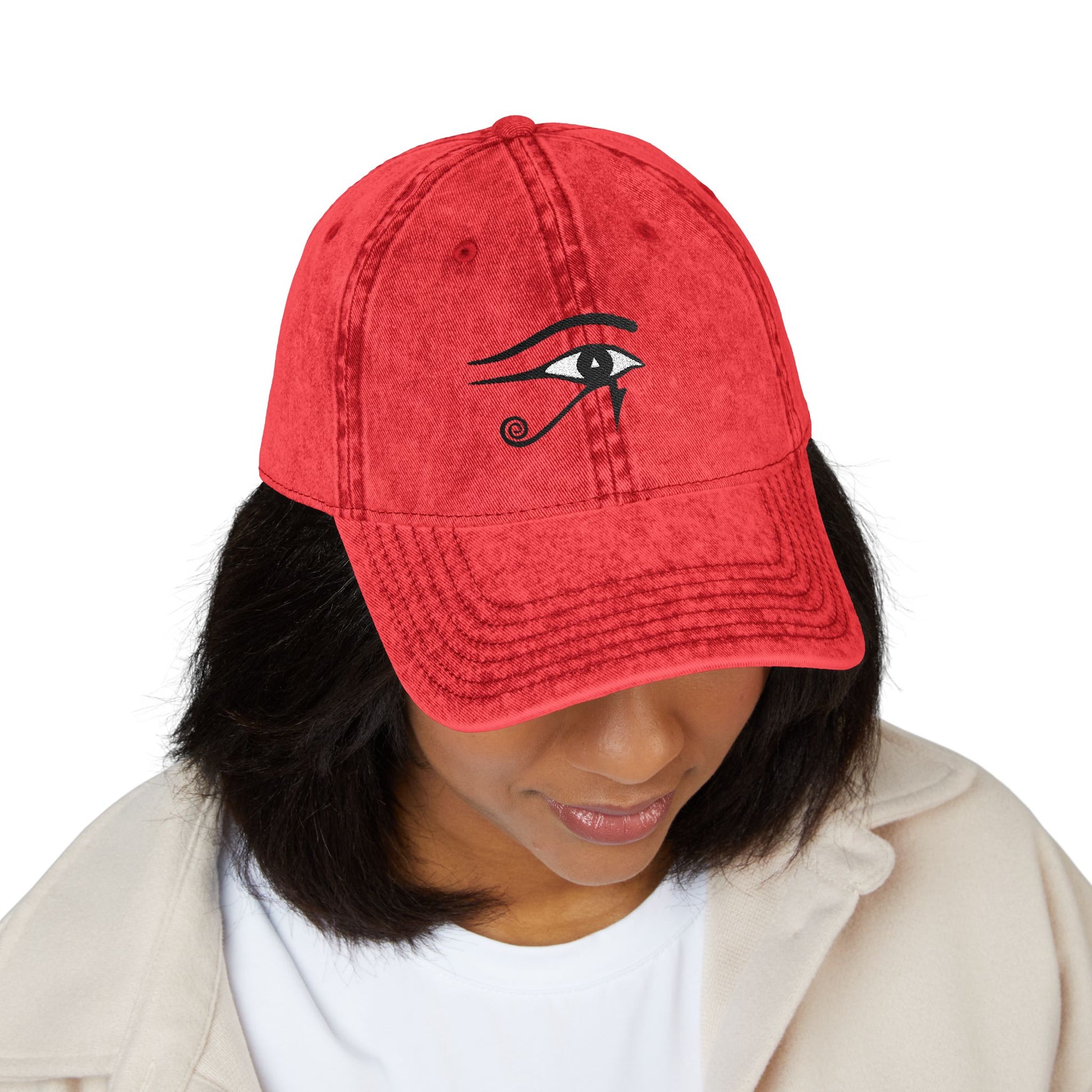 Embroidered Eye of Horus Vintage Cap — Washed Red Dad Hat