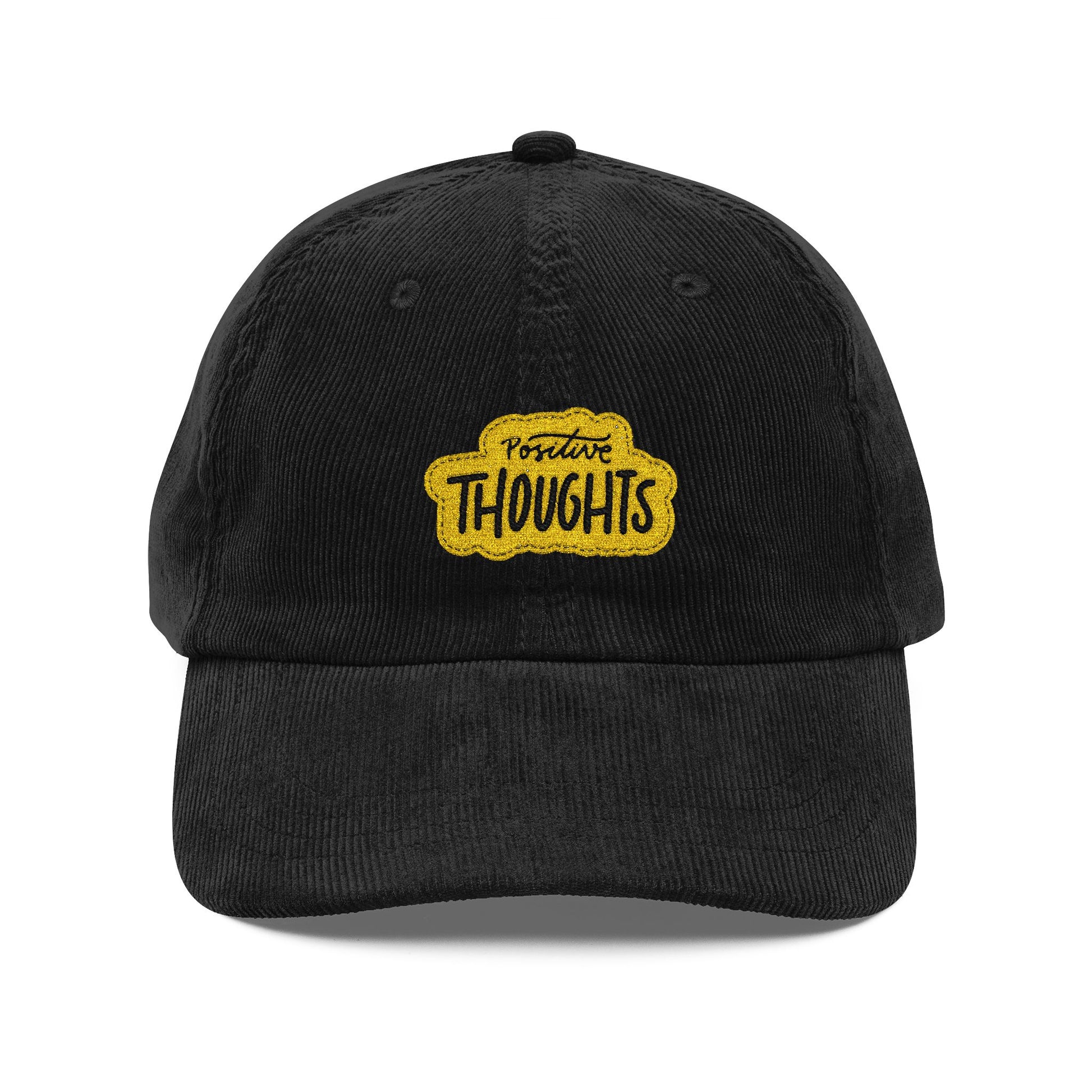 Vintage Corduroy Cap – Embroidered "Thoughts" Patch, Retro Casual Baseball Hat