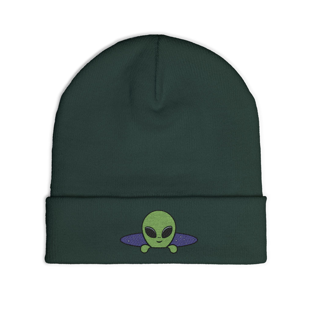 Alien UFO Embroidered Beanie — Cute Green Alien Knit Hat