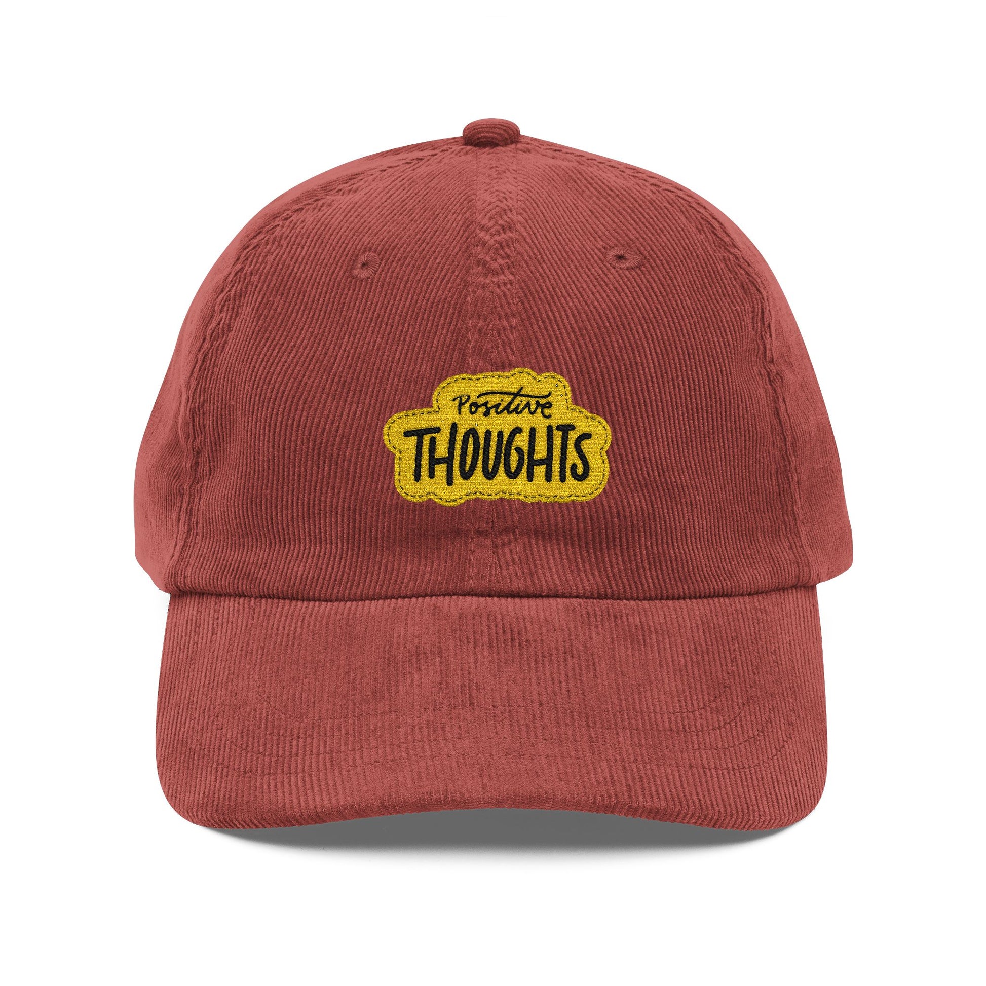 Vintage Corduroy Cap – Embroidered "Thoughts" Patch, Retro Casual Baseball Hat