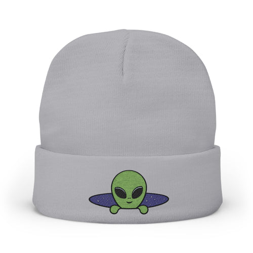 Alien UFO Embroidered Beanie — Cute Green Alien Knit Hat