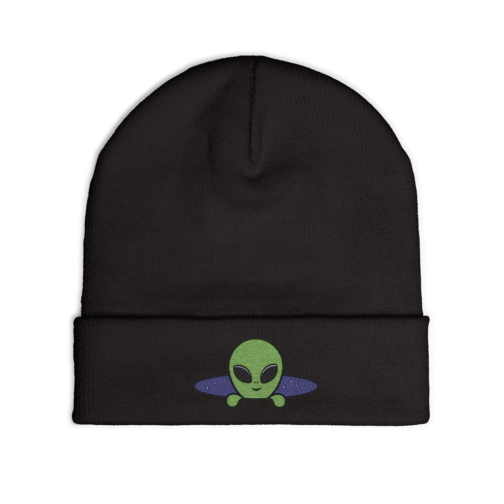 Alien UFO Embroidered Beanie — Cute Green Alien Knit Hat