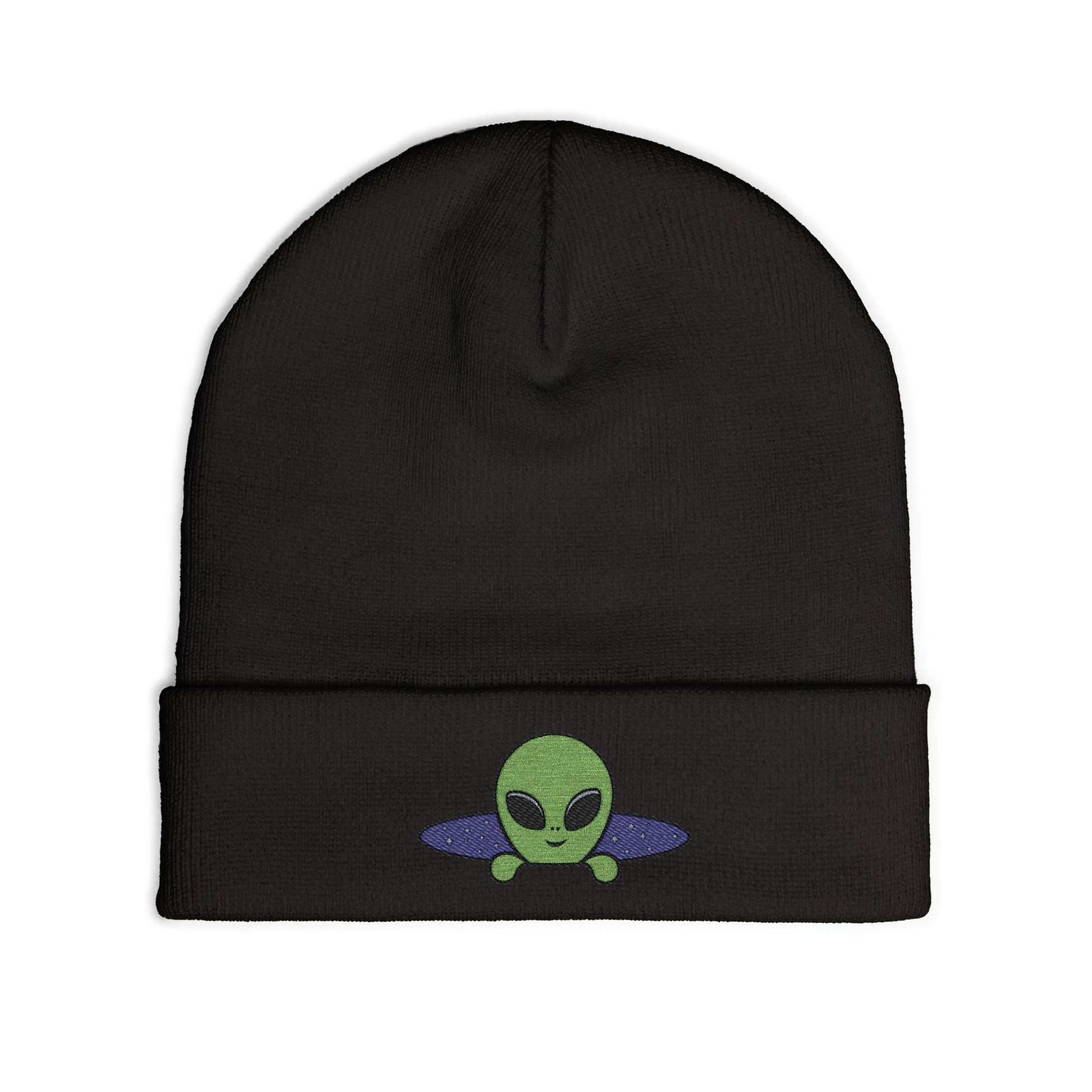 Alien UFO Embroidered Beanie — Cute Green Alien Knit Hat