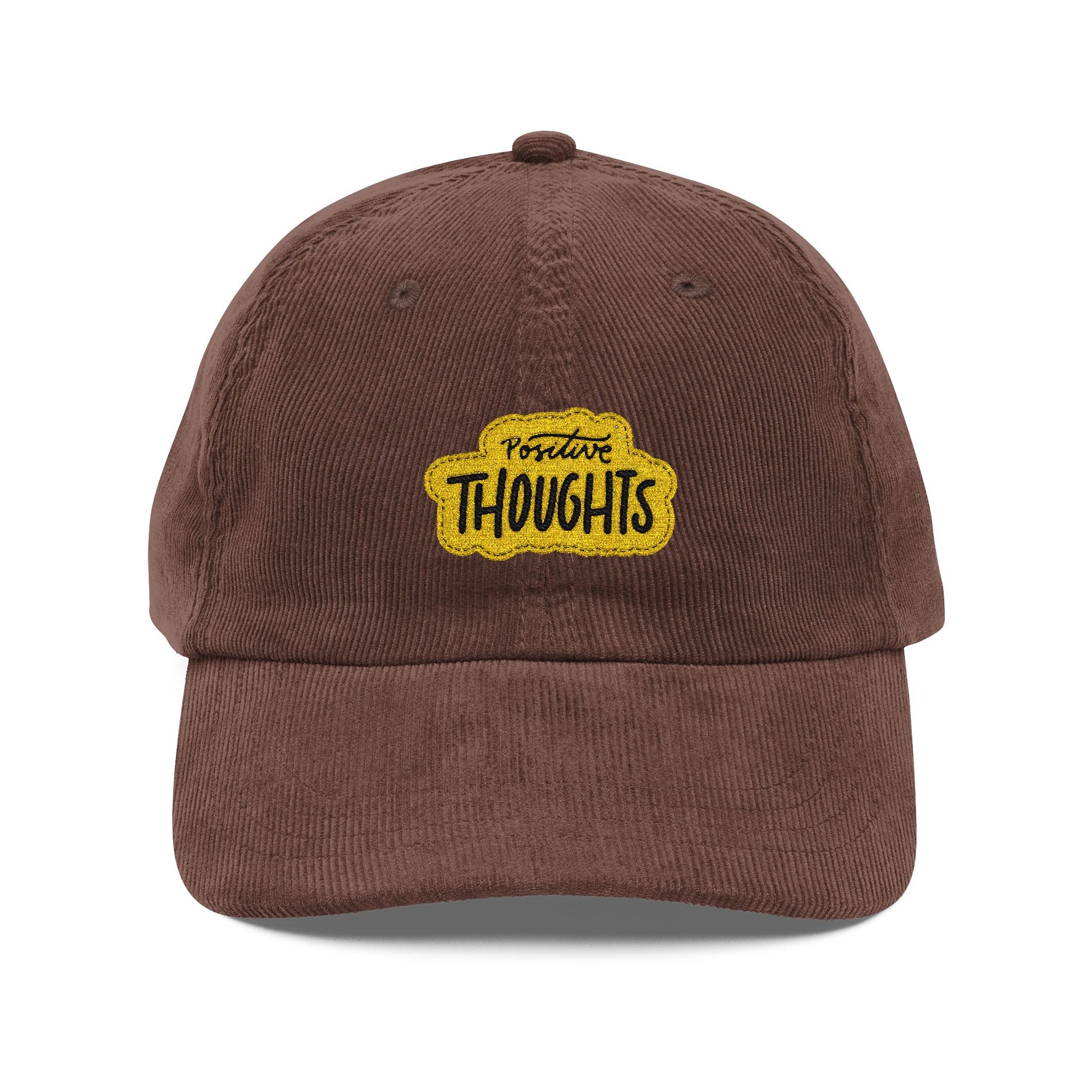 Vintage Corduroy Cap – Embroidered "Thoughts" Patch, Retro Casual Baseball Hat