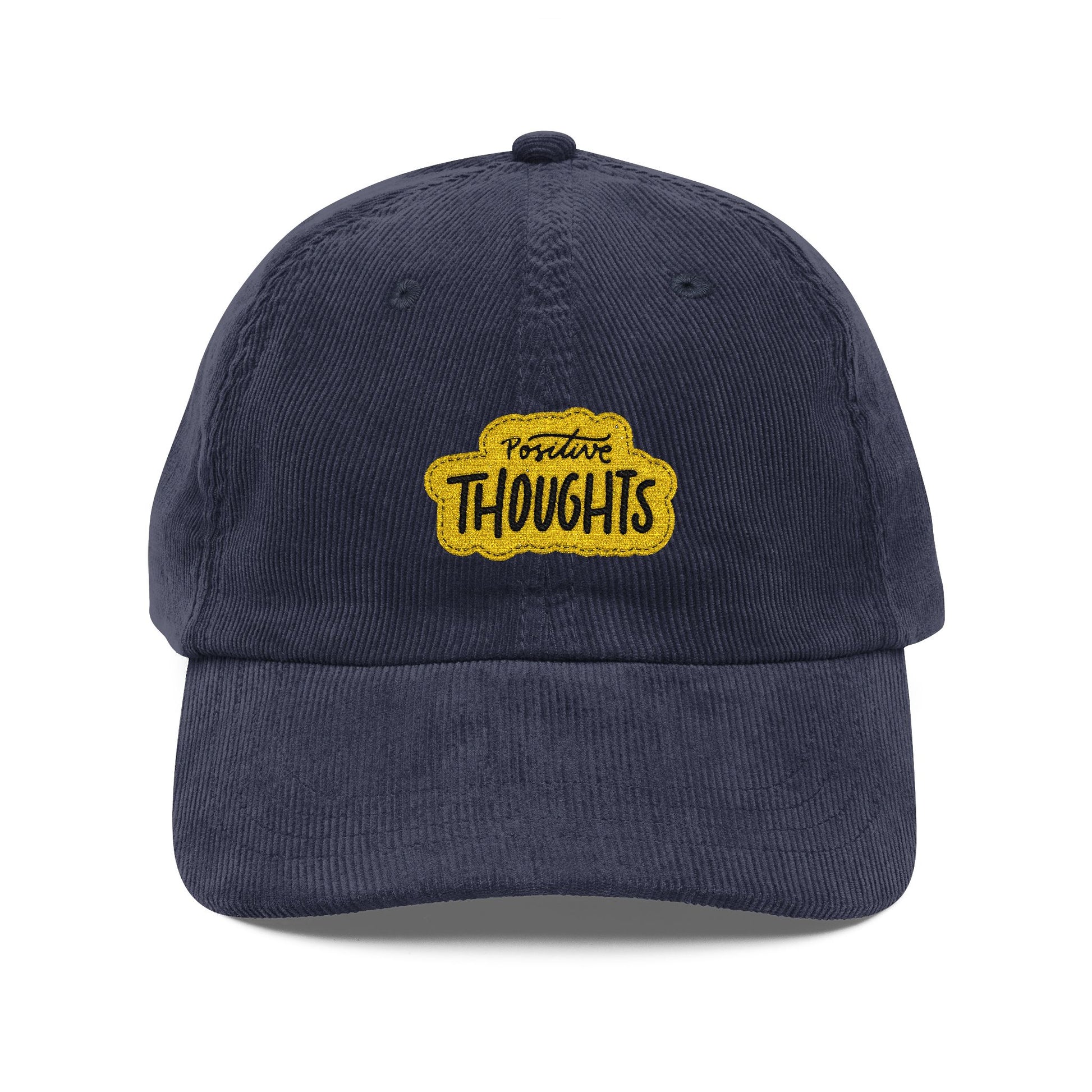 Vintage Corduroy Cap – Embroidered "Thoughts" Patch, Retro Casual Baseball Hat