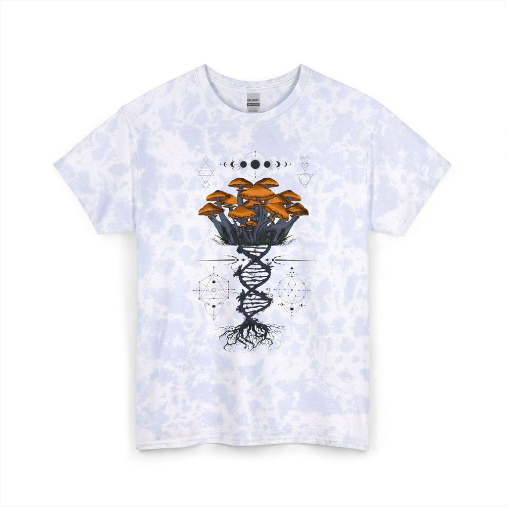 Mushroom DNA Tie-Dye Tee — Celestial Mycology Graphic T-Shirt