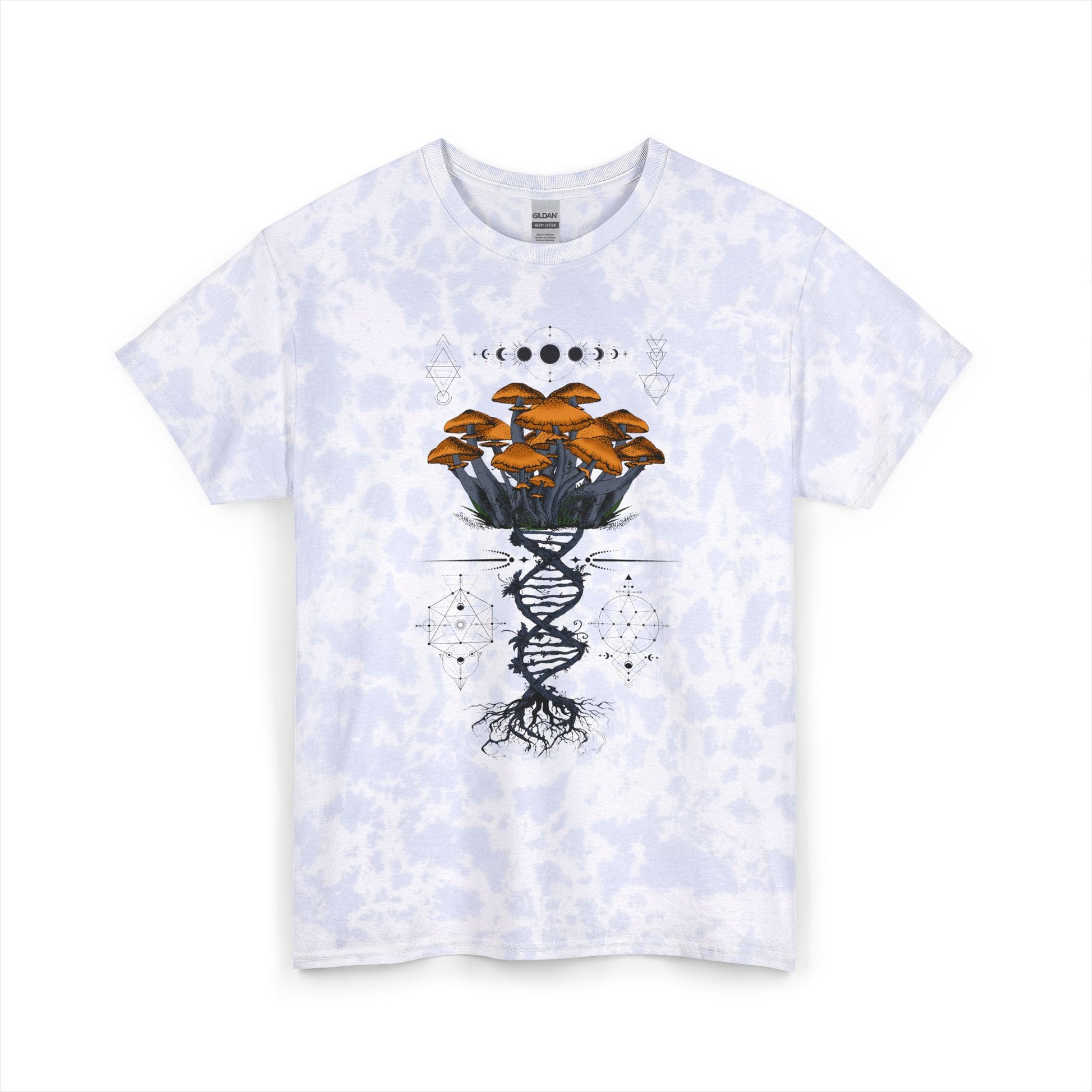 Mushroom DNA Tie-Dye Tee — Celestial Mycology Graphic T-Shirt