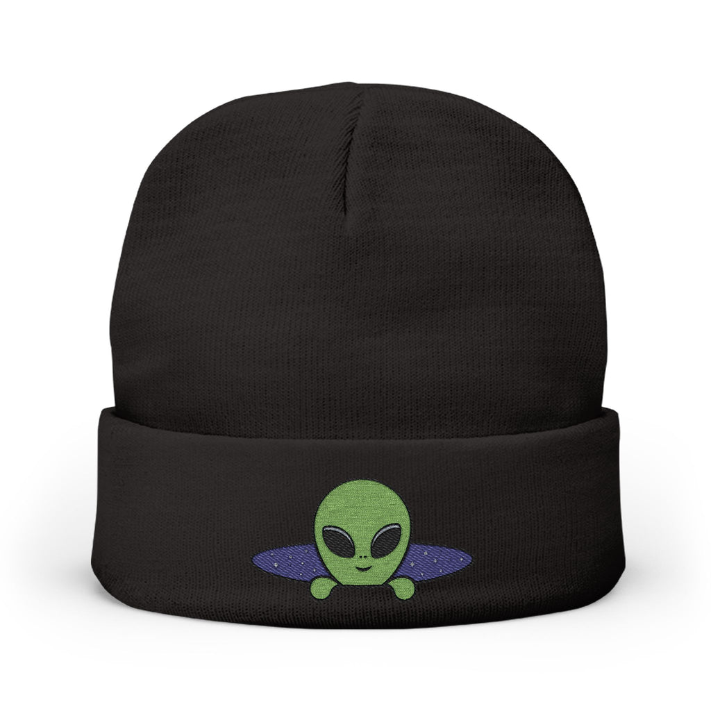 Alien UFO Embroidered Beanie — Cute Green Alien Knit Hat