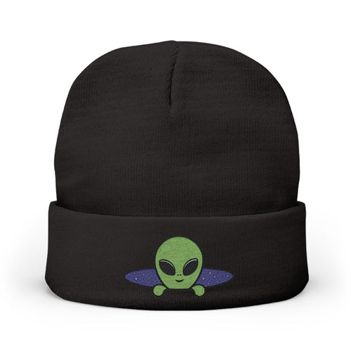 Alien UFO Embroidered Beanie — Cute Green Alien Knit Hat