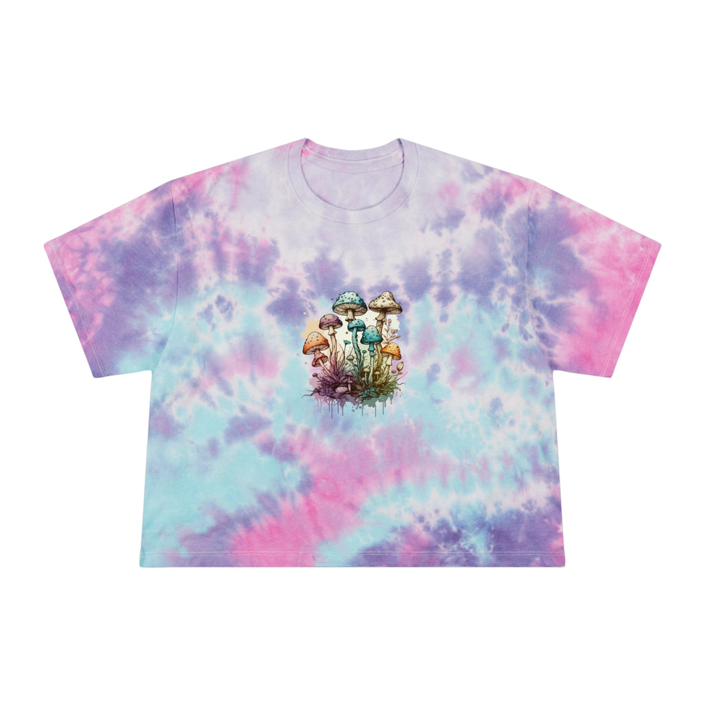 Mushroom Artwork Tie-Dye Crop Tee – Pastel Blue Psychedelic Graphic