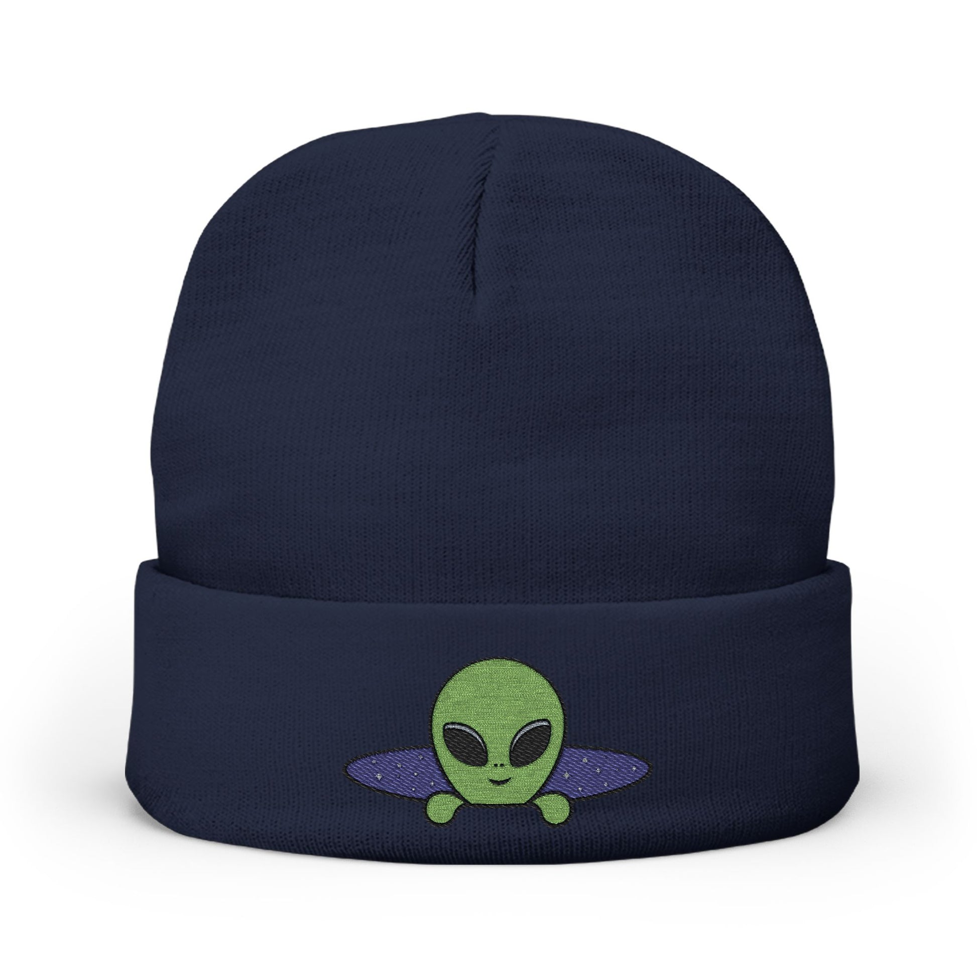 Alien UFO Embroidered Beanie — Cute Green Alien Knit Hat